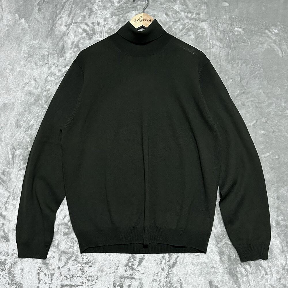 Brooks Brothers Mens 100% Merino Wool Turtleneck Sweater Size L Green Minimalist